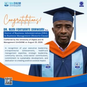 Remi Fortunate Onawumi_UniDAIM Honorary Doctorate