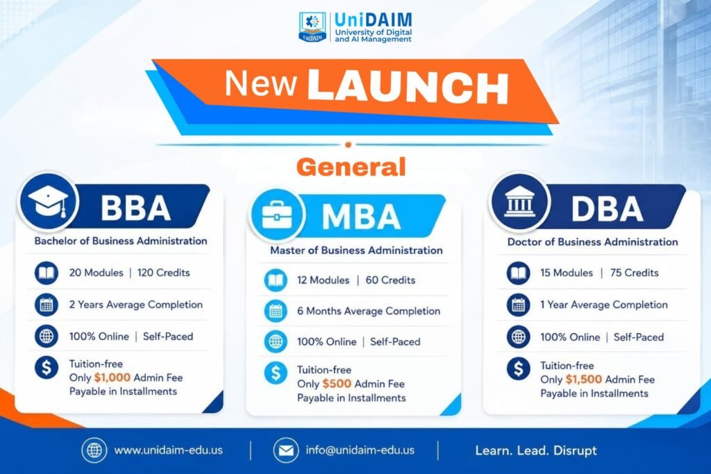UniDAIM General BBA, MBA, DBA